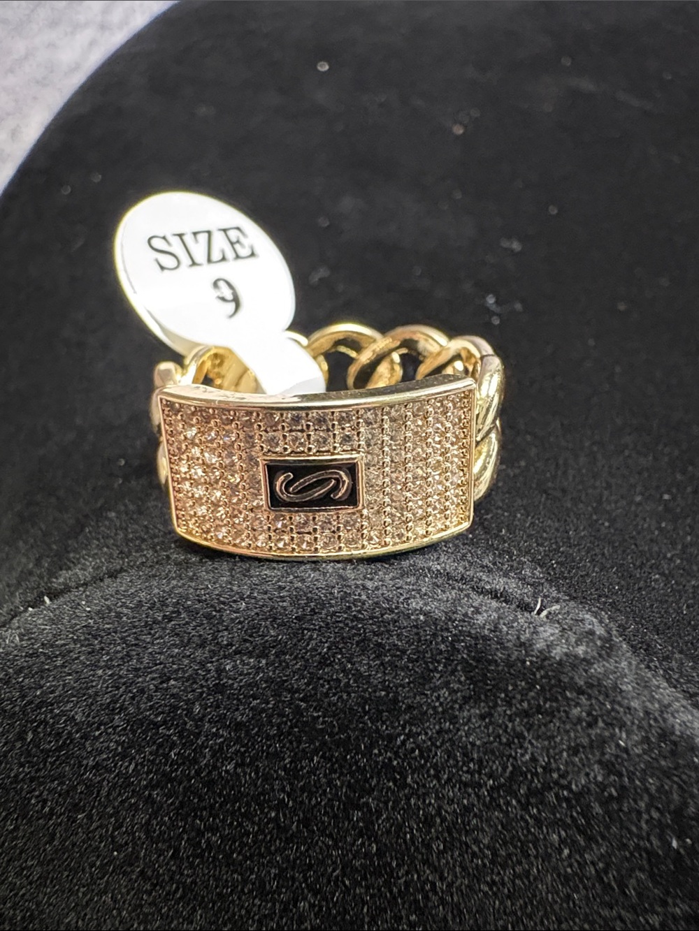Monaco Gold filled Pave Chain-Link Ring, size 9